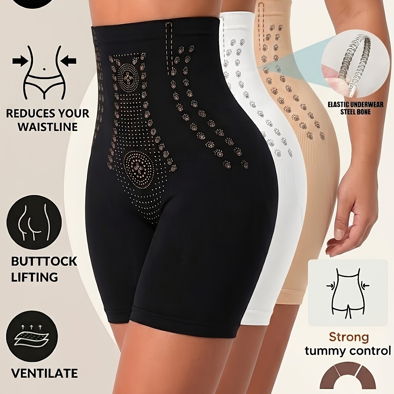 Image of 3pcs Women's High-waist Tummy Control -lifting Shaping Shorts - Enhancer Underwear With Waist-cinching, Medium-stretch Suitable For Gym, Postpartum, Daily Wear, Machine Washable Body Shaping Panties