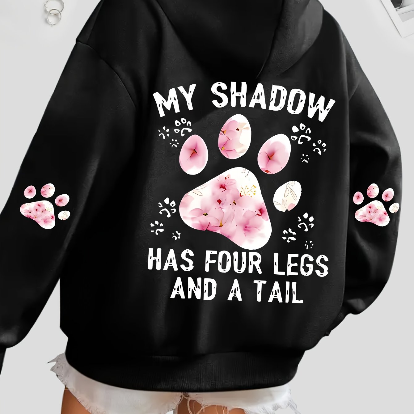 Dog Paw Print Hoodie, Drawstring Casual Hooded Sweatshirt For Winter And Fall, Women's Clothing