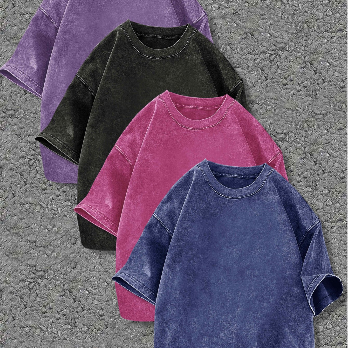 TEMU 4pcs Women's Heavyweight Vintage Washed Cotton T-shirts- Loose Drop Shoulder Round Neck Style, Purple/black/pink/blue, Soft Everyday S