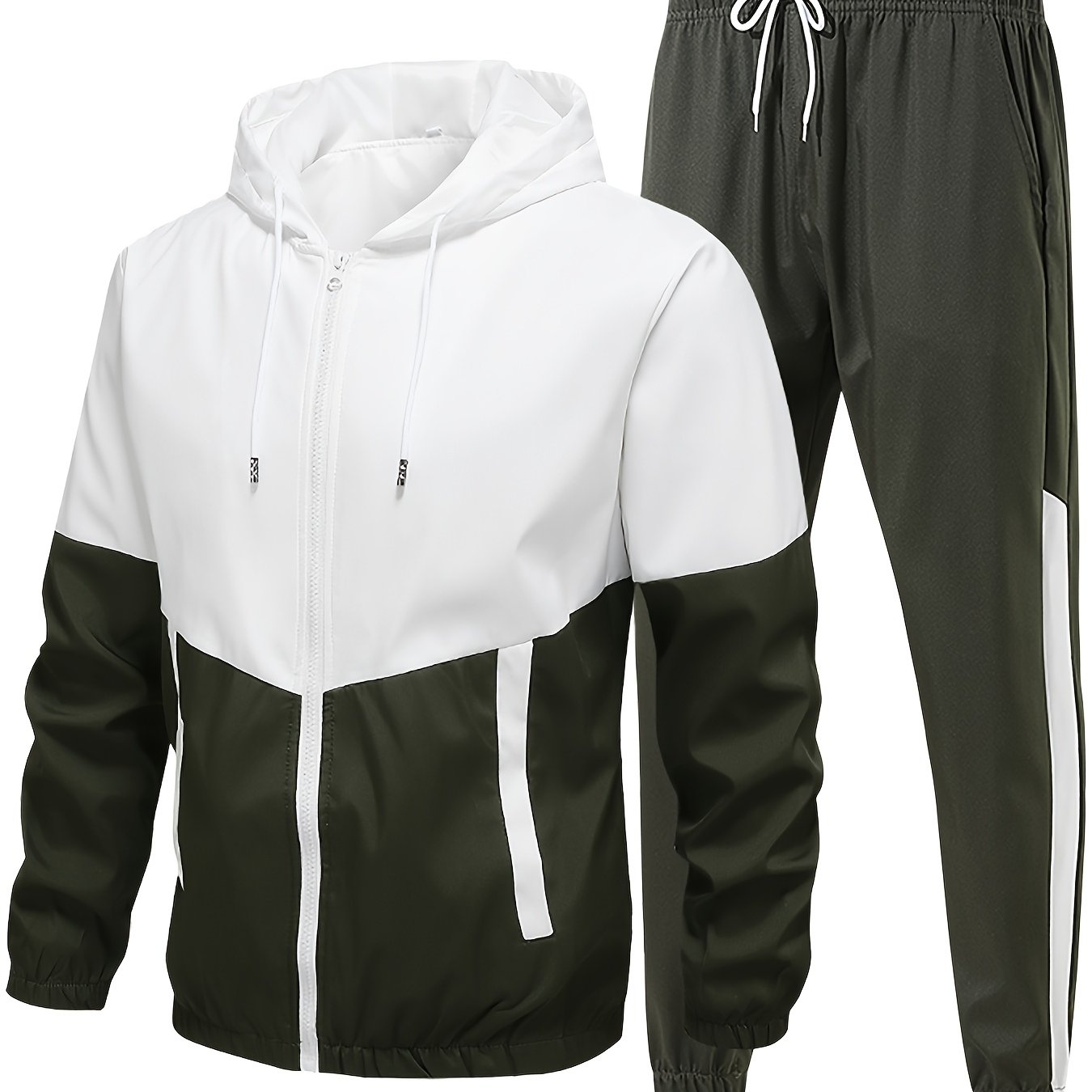 TEMU 1 Set Men's Sports Windproof Suit, Contrast , Simple And Elegant, With Cap, Long Sleeve, Suitable For , Zipper, Regular Style, Design, Very