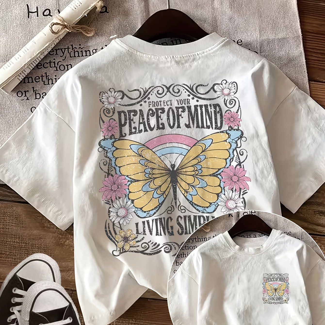 TEMU Graphic Print T-shirt, Short-sleeved Round-neck Casual Top, Suitable For Summer And Spring Wear, Women's Clothing