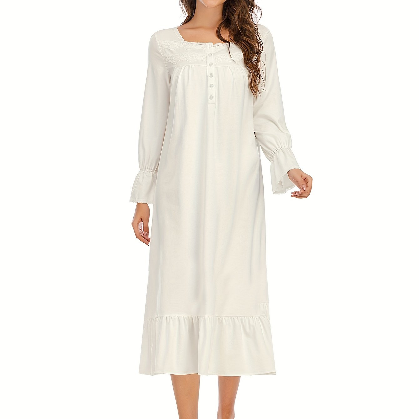 Image of Halloween Pajamas In Europe And The United States In And Winter Of Home Apparel Comfortable Leisure Loose Long-sleeved White Nightgowns