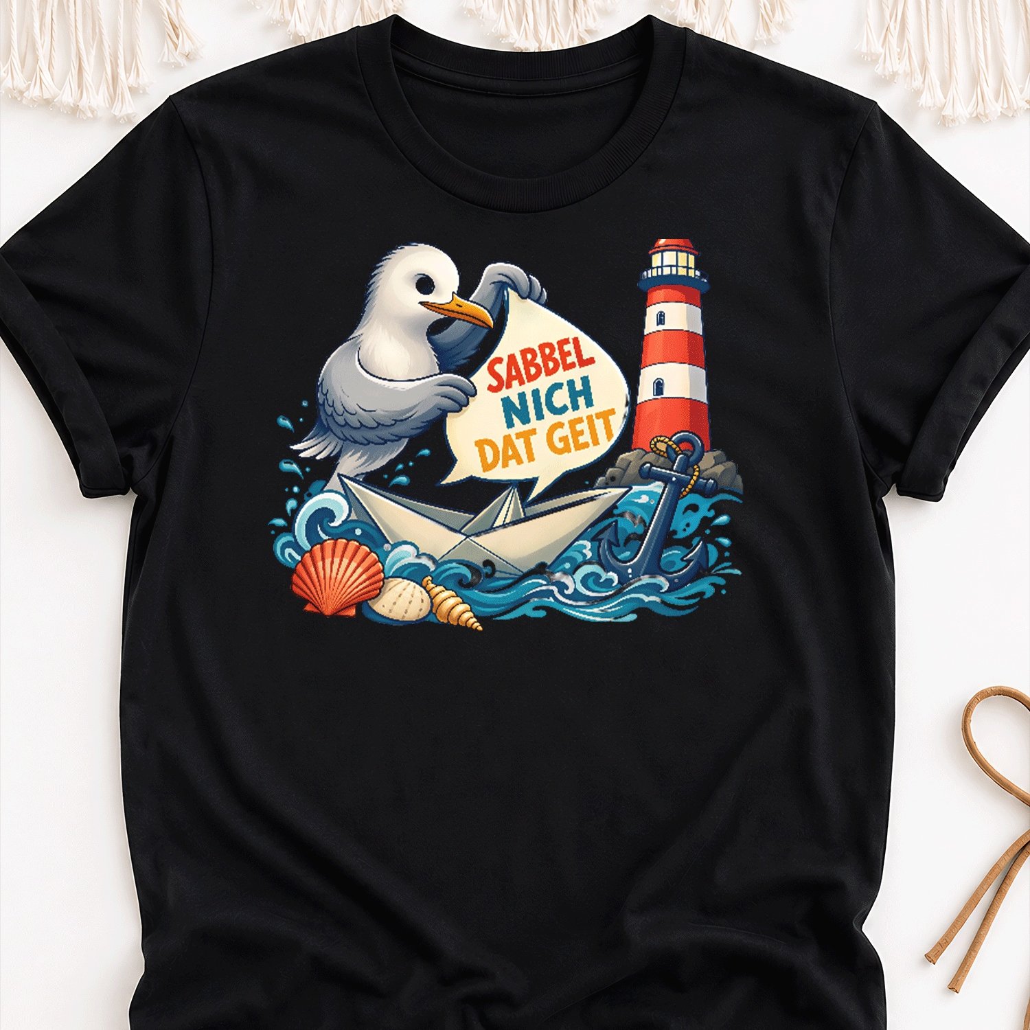 Image of Nich Dat Geit Retro Y2k Oversized T-shirt - Nautical Seagull & Sailboat Print, Baggy Fit Unisex Suitable For , Coastal Summer Casual Wear, Machine Washable Hot Transfer