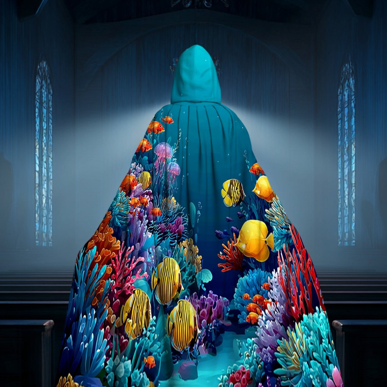 TEMU 1pc 2d Flat Printing Contemporary Style Cloak Colorful 100% Polyester Carnival Perfect For Themed Parties Party Favors, 2d Flat