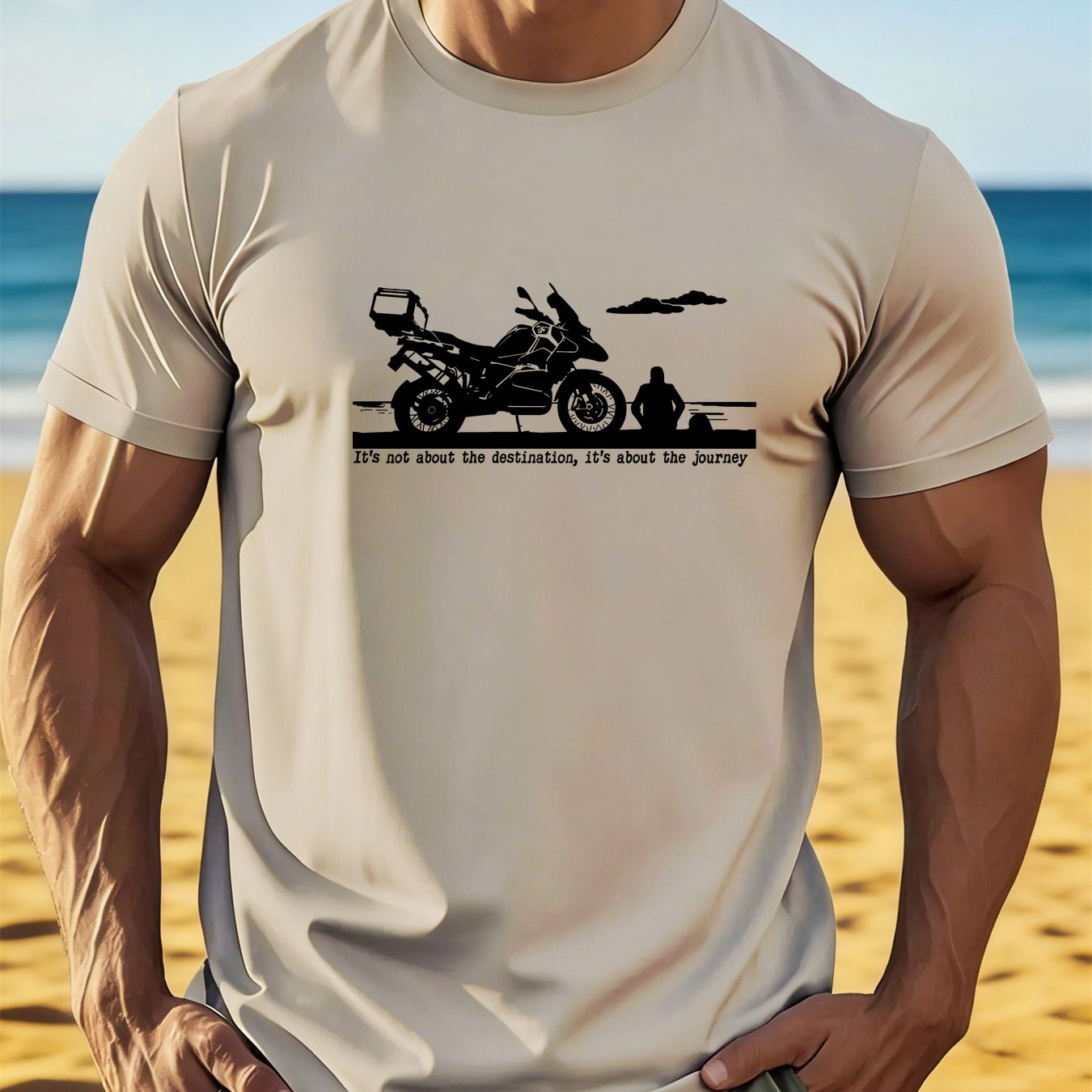TEMU Biker Print Men's Casual Sports T-shirt, Summer Quick-dry Breathable Round Neck Short Sleeve Top, Outdoor Athletic Shirt, Jogging Fitness