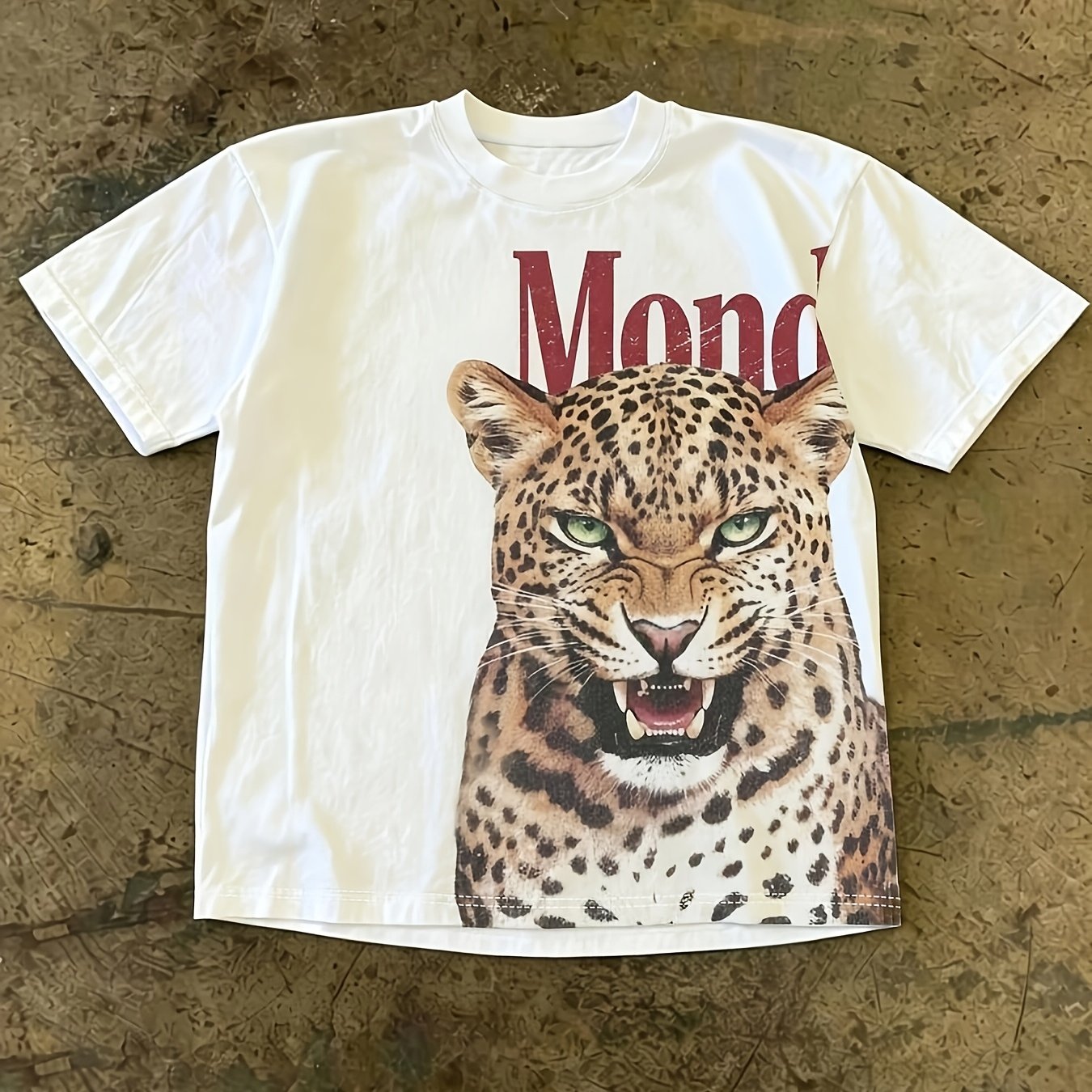 TEMU Women Y2k Leopard Head Letter Print Short Sleeve T-shirt, Loose Fit Round Neck Cropped Casual Streetwear Top