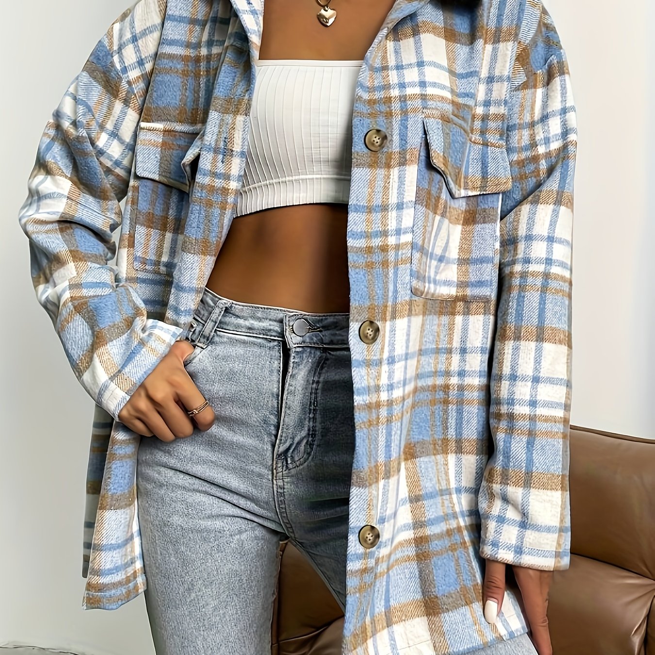 TEMU Plus Size - Plus Size - European And American Autumn, Winter And Spring Plus Size New Random Print Random Cut Double Pocket Thickened Brushed