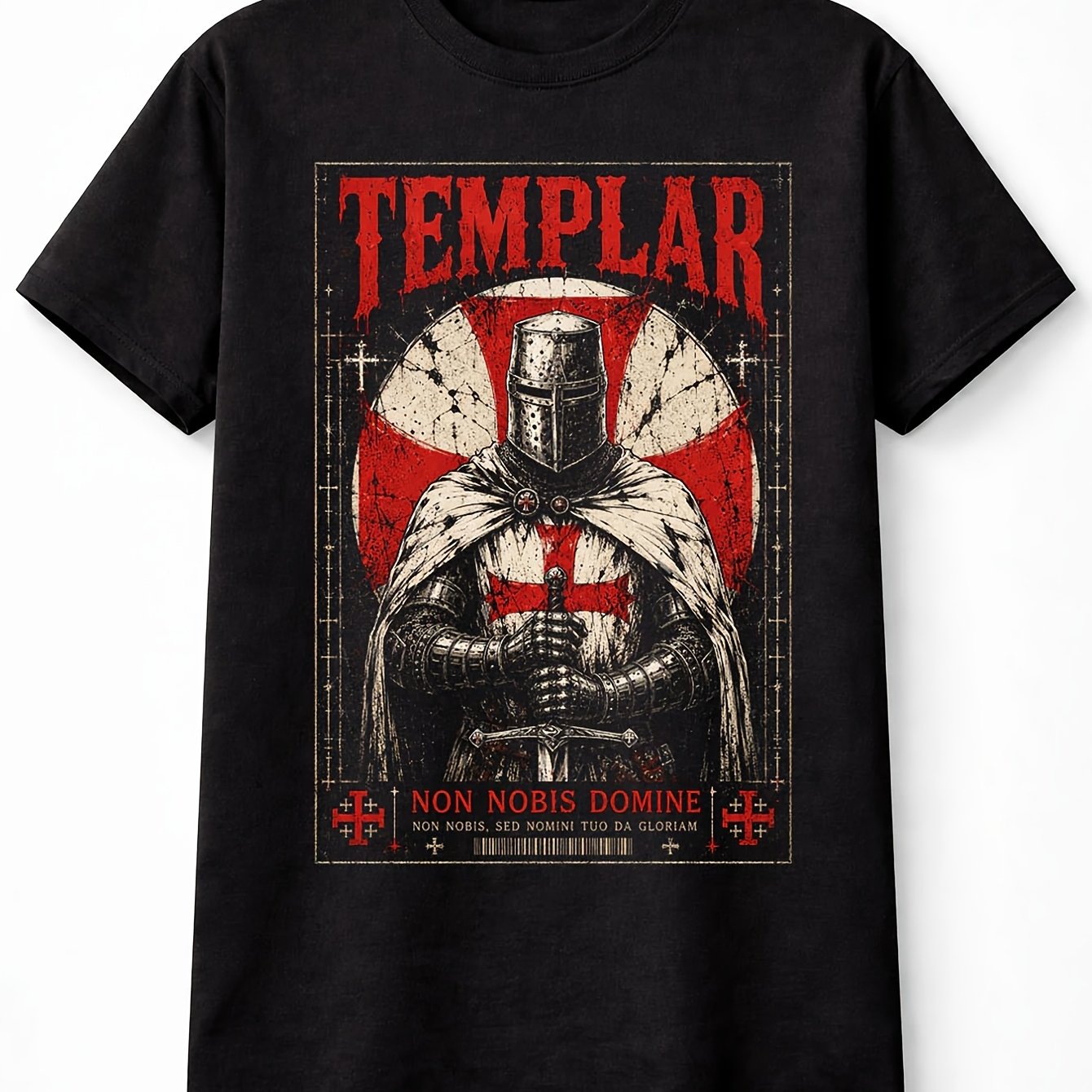 Image of Templar Non Knight Medieval Cross Unisex T-shirt Men's Black Tee Vintage Perfect For Home|work|outdoor|gifting (valentine's Day|birthdays|mother's Day) All Sizes Unisex