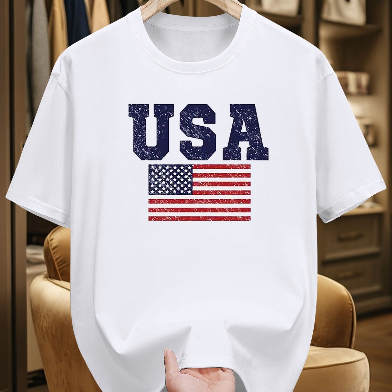 Men's 100% Patriotic Usa Flag Graphic T-shirt - Relaxed Fit Short Sleeve Tee With 'usa' Lettering & Design, Machine Washable Casual Top For , Summer Apparel, Soft Fabric Shirt