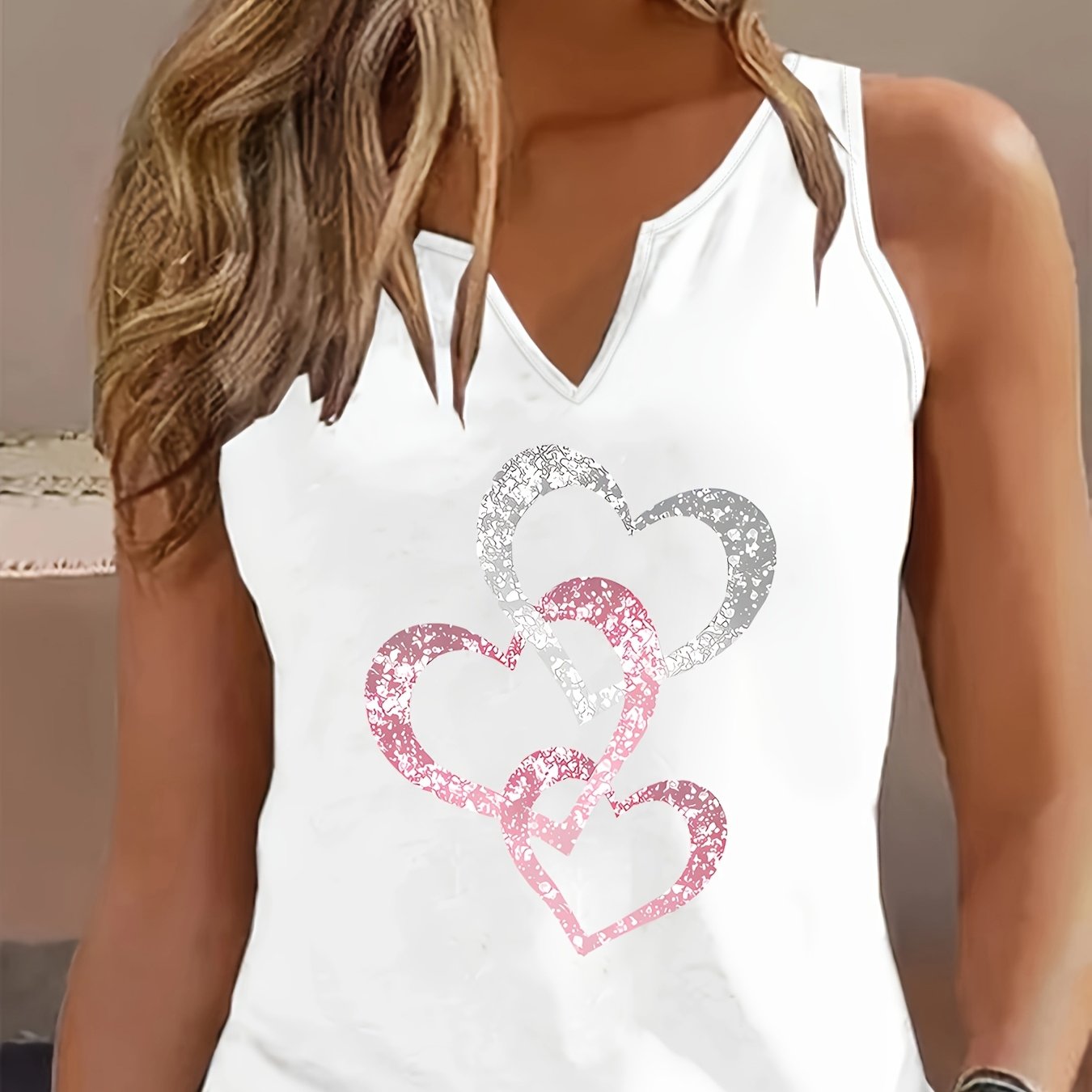 TEMU Tanktop mit Buchstabendruck, Ärmelloses V-Ausschnitt Casual Top für Sommer & Frühling, Damenbekleidung
