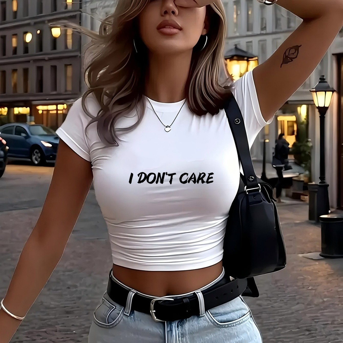 E-shop Care Slogan Damen Slim Kurzarm T-Shirt - Y2K Easy Rundhals Kurzarm Oberteil, Geeignet für Tägliches Büro- und Urlaubskleidung,