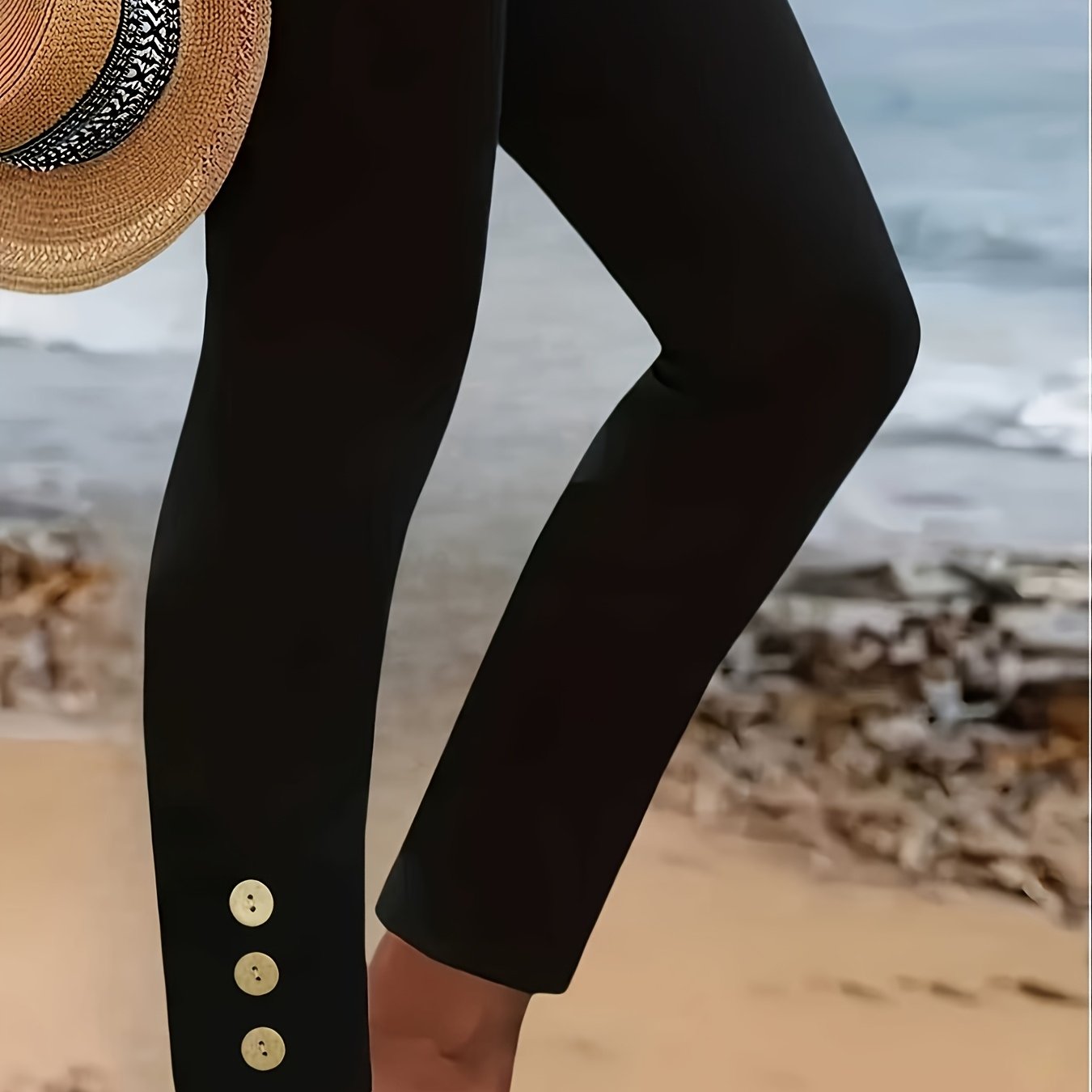 TEMU Commuting Fashion Solid Color Casual Slim Women's Tight Button Decoration