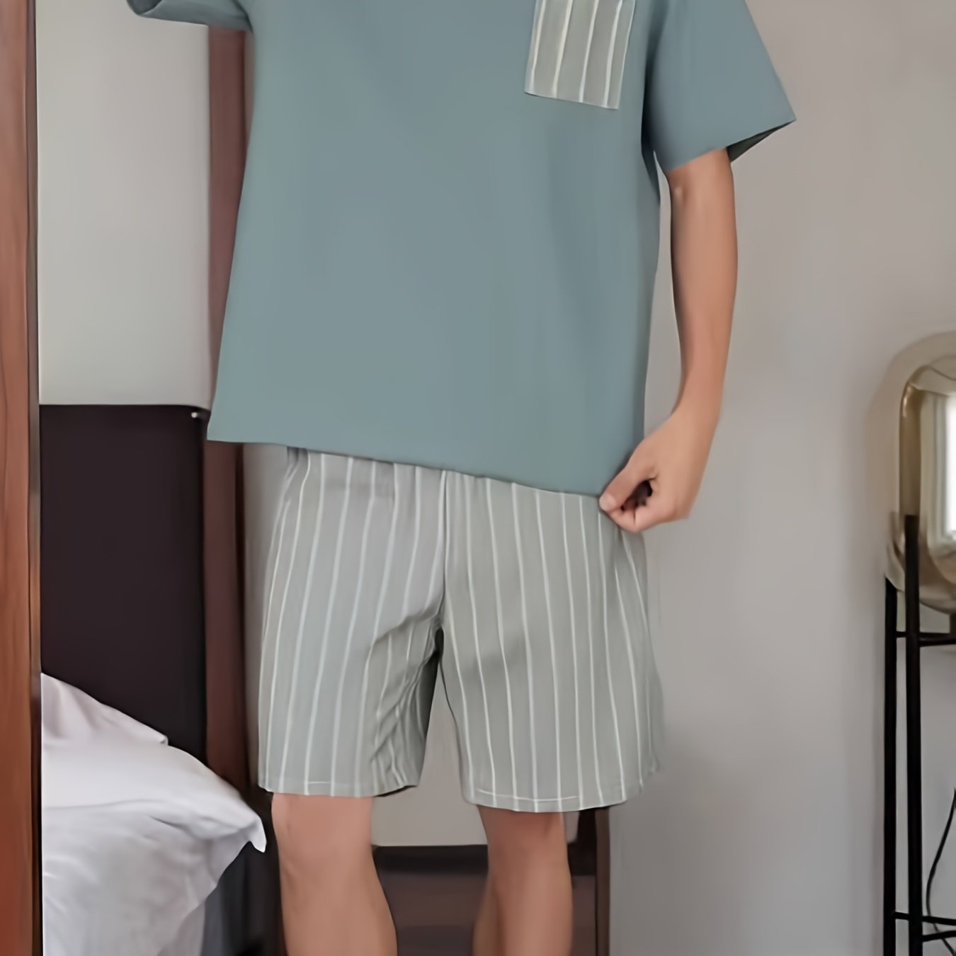 Men's Casual Suit Pajamas Summer Short Sleeve Shorts Plus Large Size Loose Clothes Set, Plus Size