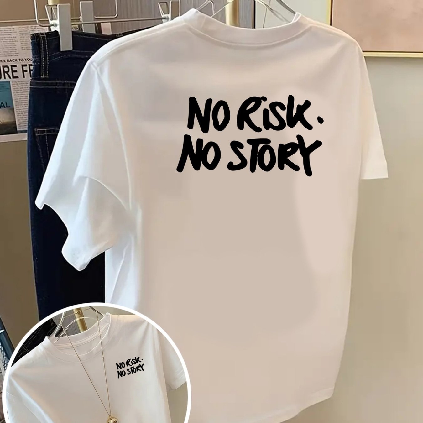 TEMU Front And Back Print Fashion Short Sleeve Summer Essential " No Story" Printed Crew Neck Women's Casual Top - Women's Apparel