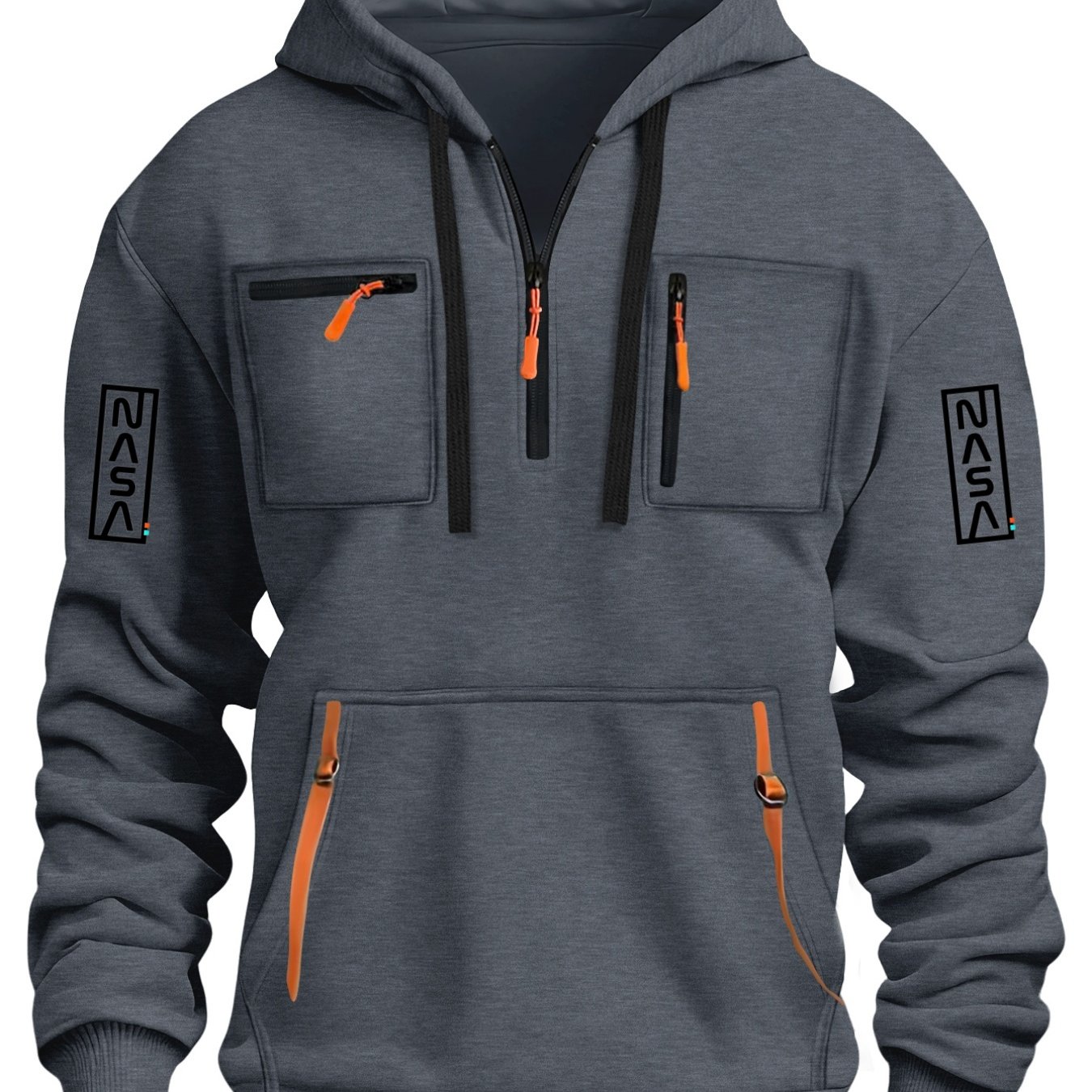TEMU 2026 New Tech Style Men's Sweatshirt, Half-open Zipper Multi-pocket Hooded Sweater, Casual Versatile Street Utility Jacket, Autumn Essentials