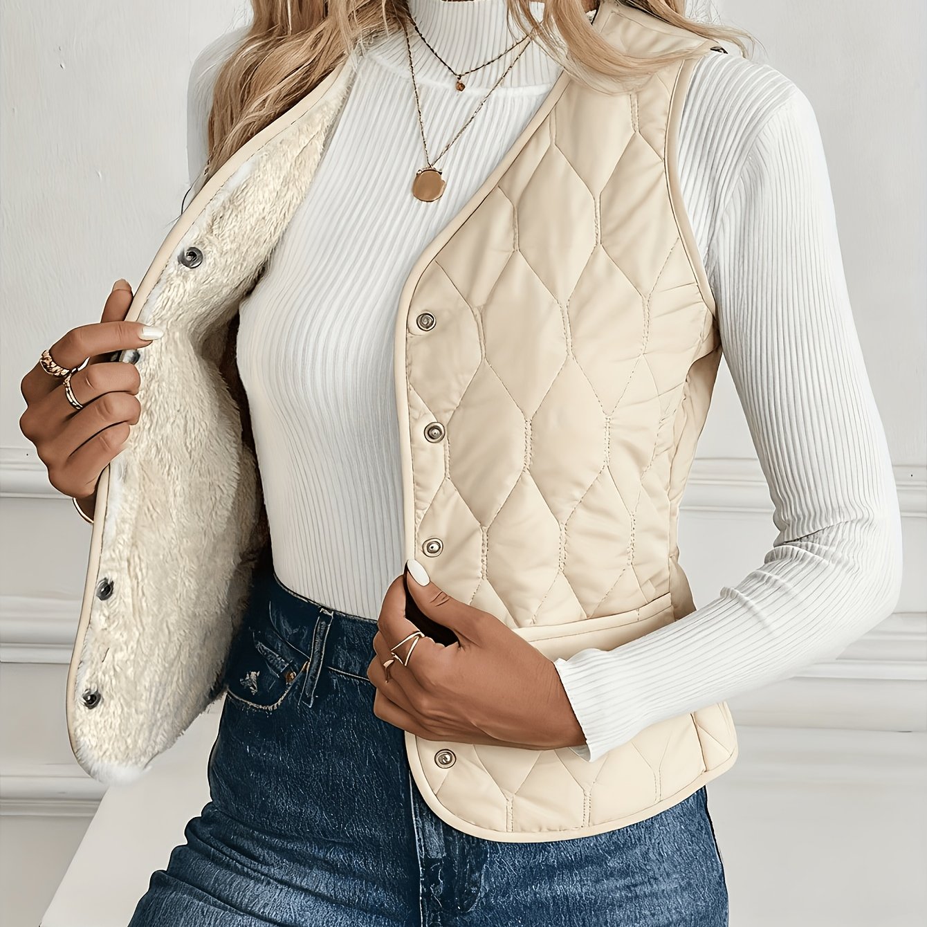 TEMU Women's Warm Lined Jacket, Autumn And Winter Clothing, Women's Autumn And Winter Warm Vest