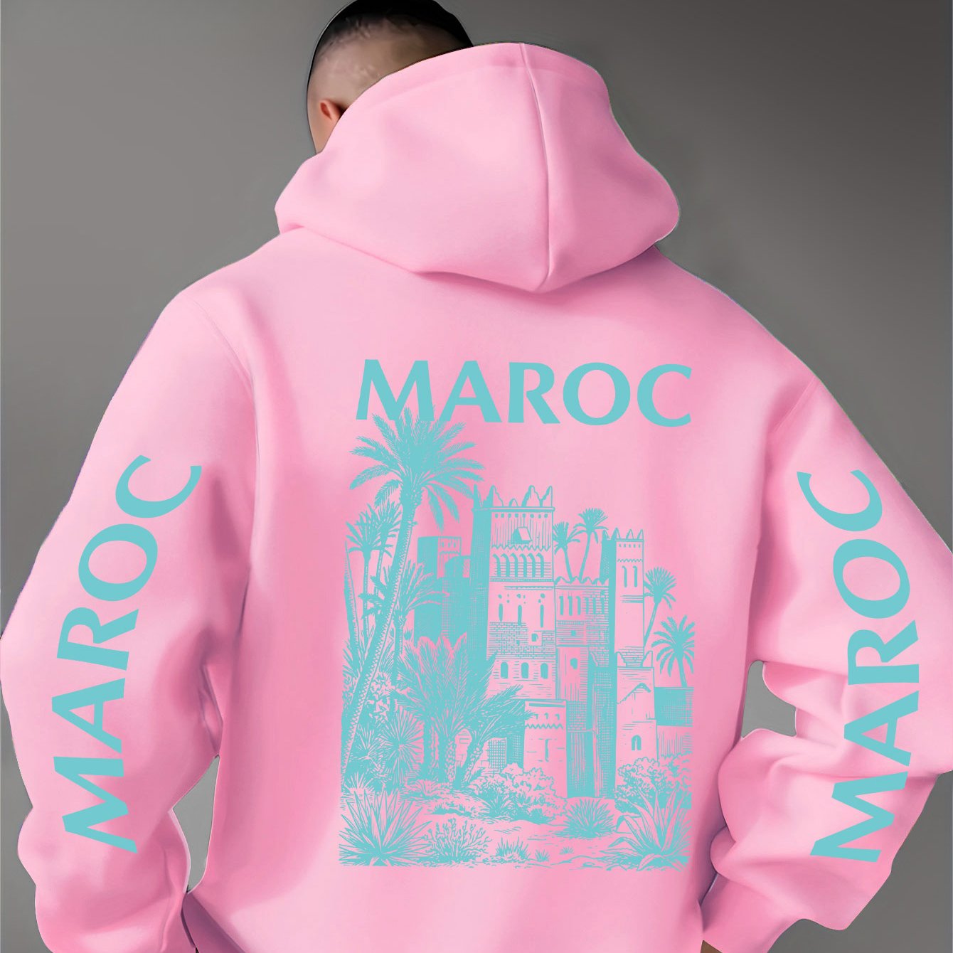 TEMU Symbol Hooded Sweatshirt, Maroc Moroccan Palm Pattern Print, Embodying And Serving As An Symbol For Enthusiasts To Connect! Men's Hooded