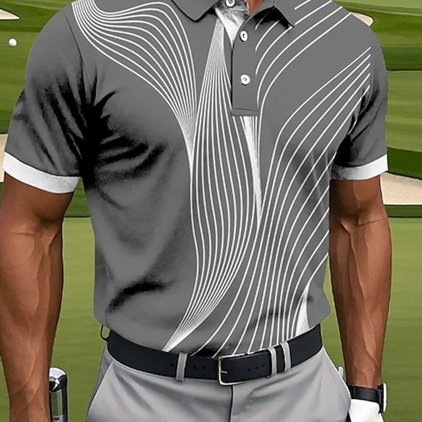 TEMU Men's Striped Print Shirt, Short Sleeve Summer Sports Top, Golf Casual Lapel T-shirt, Breathable And Versatile Daily Men's Apparel, Suitable For