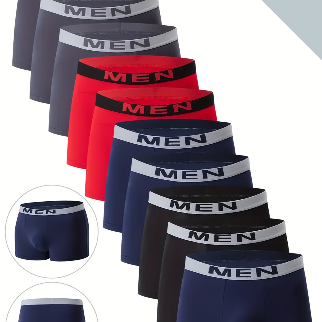 E-shop 10er-Pack Herren Boxer Briefs, Herren Buchstabenbund Atmungsaktive Boxer Briefs, Stretch Sportshorts, Herren Freizeit Slips Alltagsunterhosen