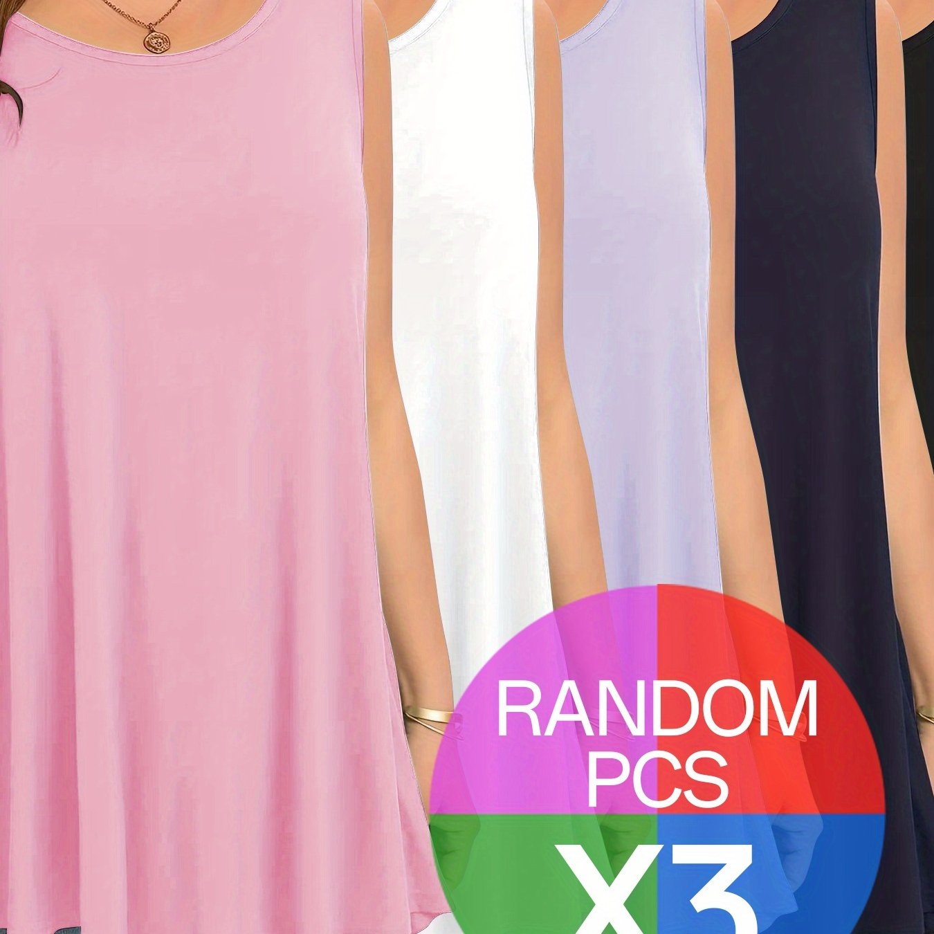 E-shop 3er-Pack Damen Sport Tank Top in großen Größen, Sortierte Packung (Zufällige Farben)