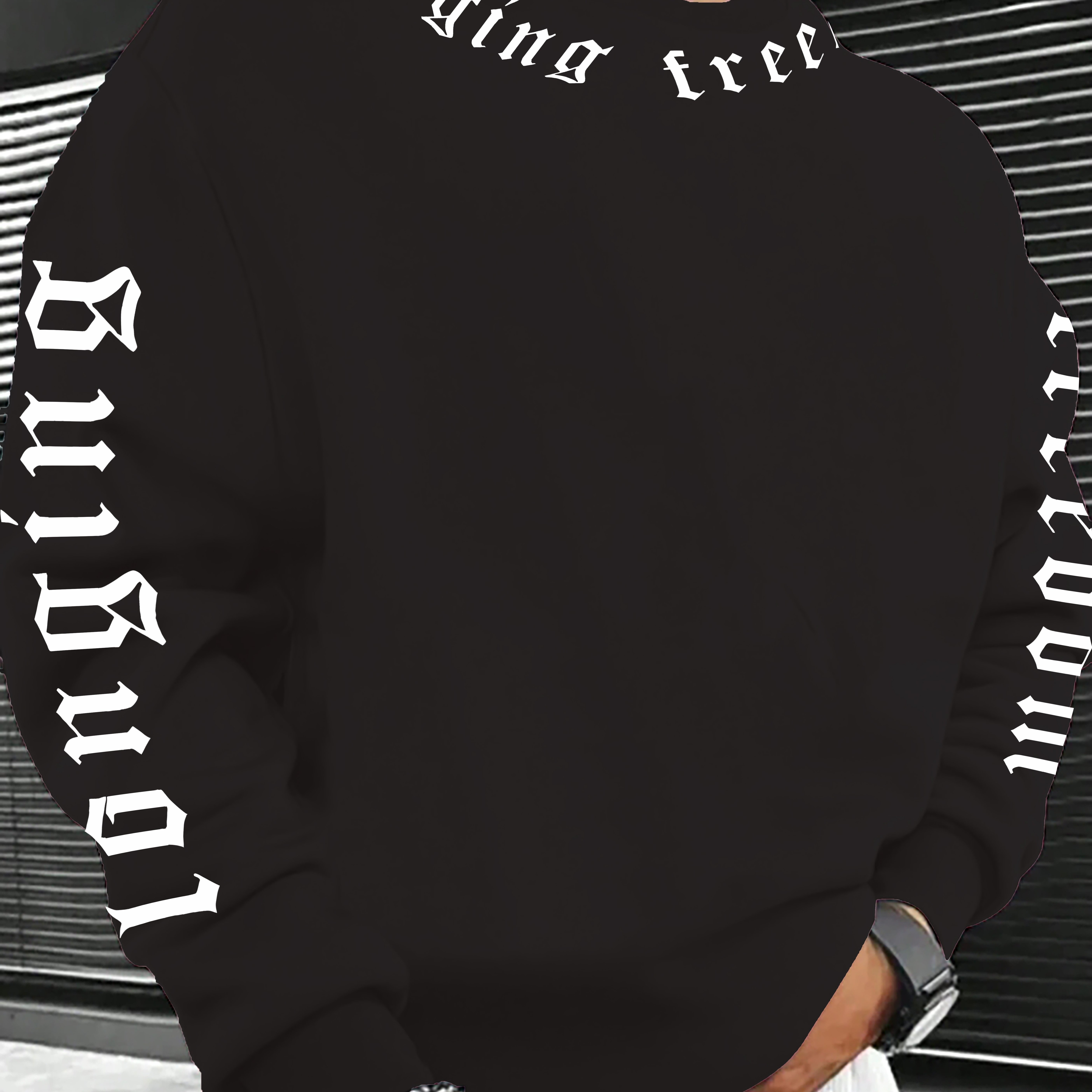 TEMU Men's Casual Crew Neck Sweatshirt With Trendy Print - Soft Polyester, Machine Washable