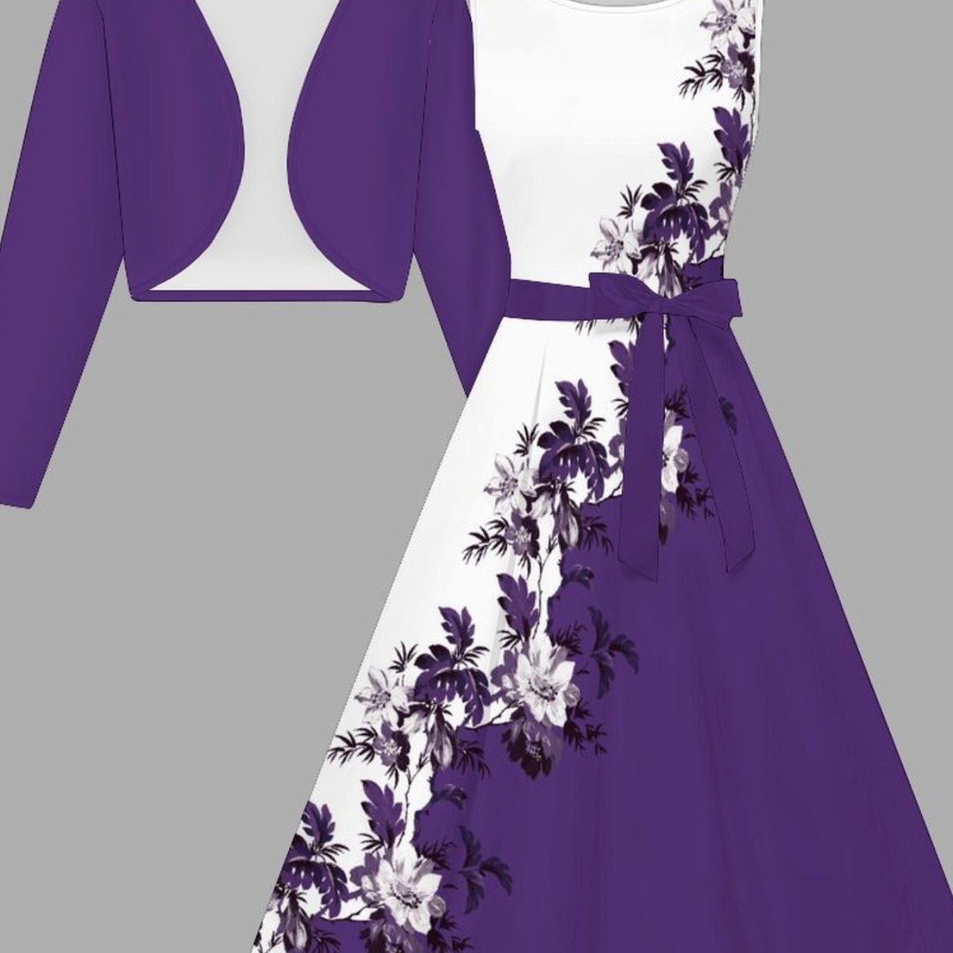 Women's Fashion Dress Set, Floral Print Design, Short Coat And Vest Dress With Belt, Wear, , For Elegant Ladies