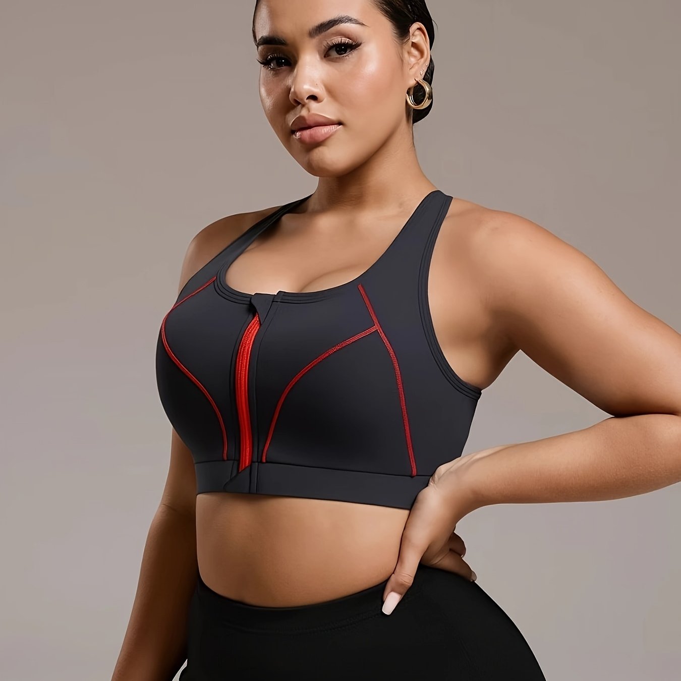 Front-zipper Contrast Plus Size Women's Sports Outdoor Yoga Bra