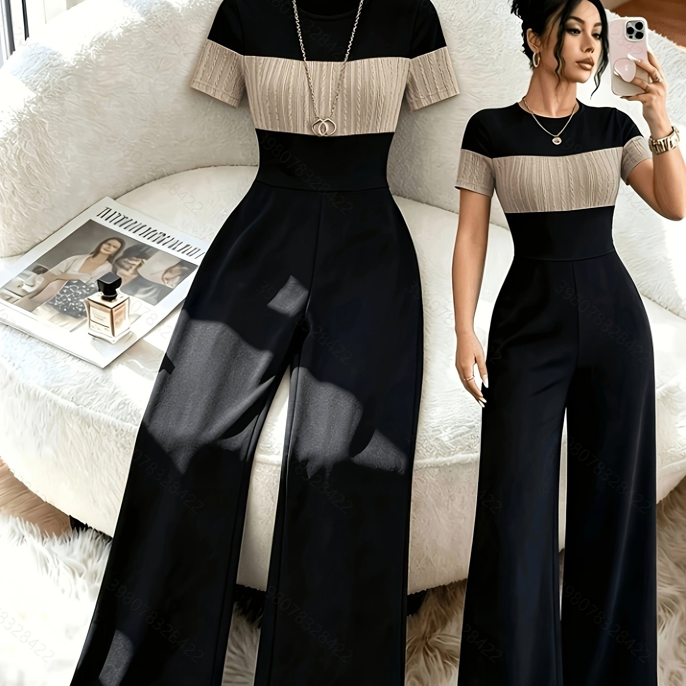 TEMU Dw260726137 Women's Spring/summer Fashionable And Elegant Color-block Jumpsuit