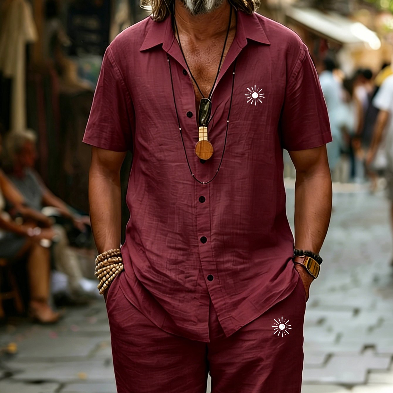 TEMU Men's Casual Athletic Short Sleeve Shirt And Shorts Pure Set, Breathable Sweat-absorbing Comfortable For Home, Outdoor, Travel, And Beach