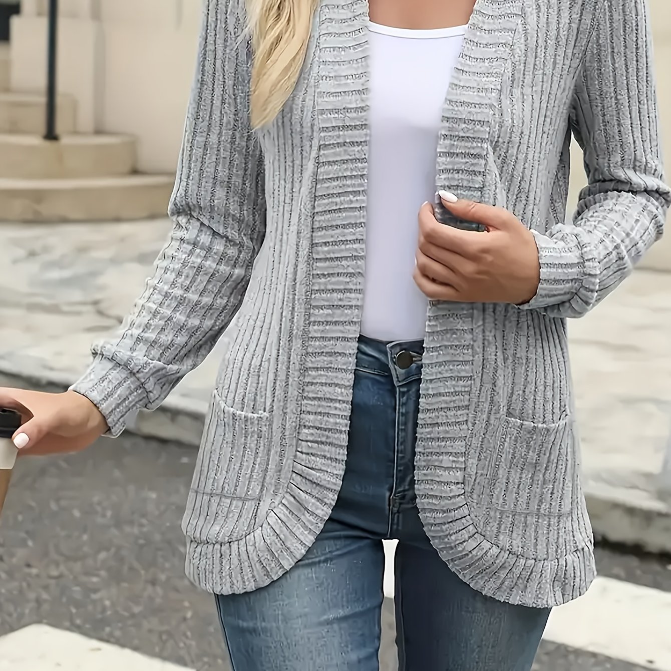 Image of Women's Elegant Cardigan - Long Sleeve Open Front Sweater Coat, Soft Stretchy Fabric, Chic Outerwear For Fall/winter, Everyday & Formal Events, Cardigan Sweater, Winter Clothing, , Stylish Coat