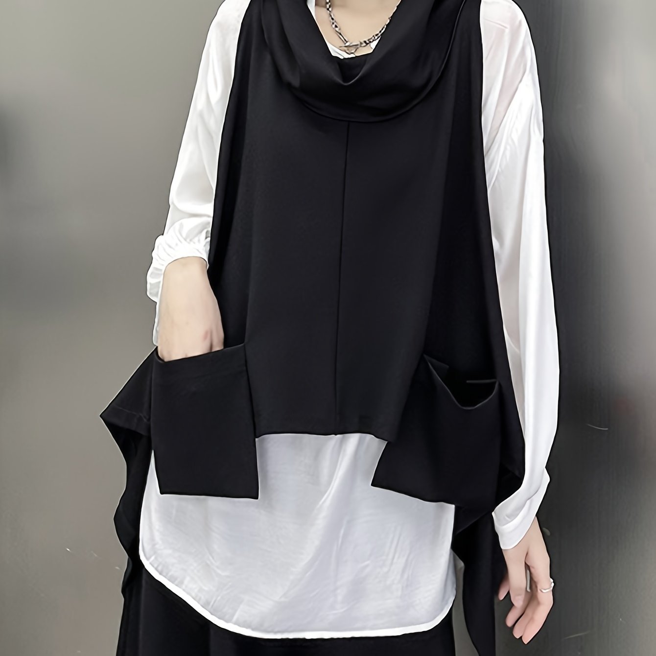 TEMU Japanese Dark Style Irregular Vest Jacket Women's Spring And Autumn Loose Inner Fashion Casual Pullover Shirt
