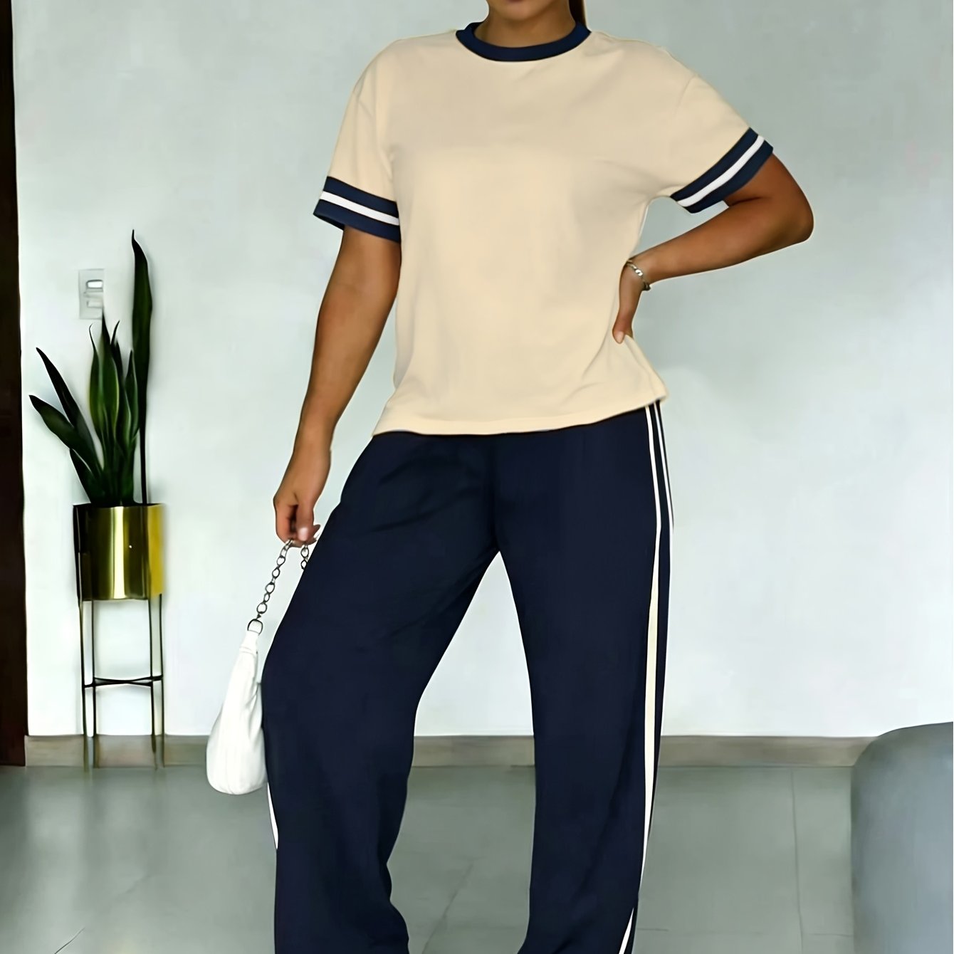 TEMU Fashion Suit, Short Sleeve Long Pants Suit