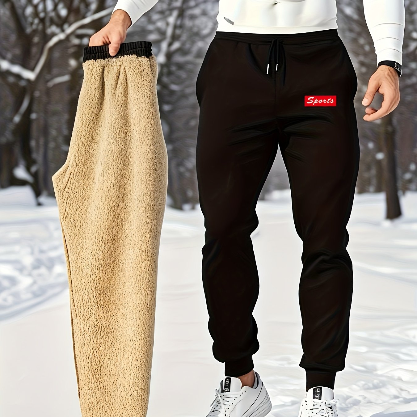 Image of Winter Fleece-lined Sports Pants, Men's Loose-fitting Joggers, Windproof And Warm Casual Climbing Pants, Thickened Outdoor Fleece Trousers For Men - Sporty Style -