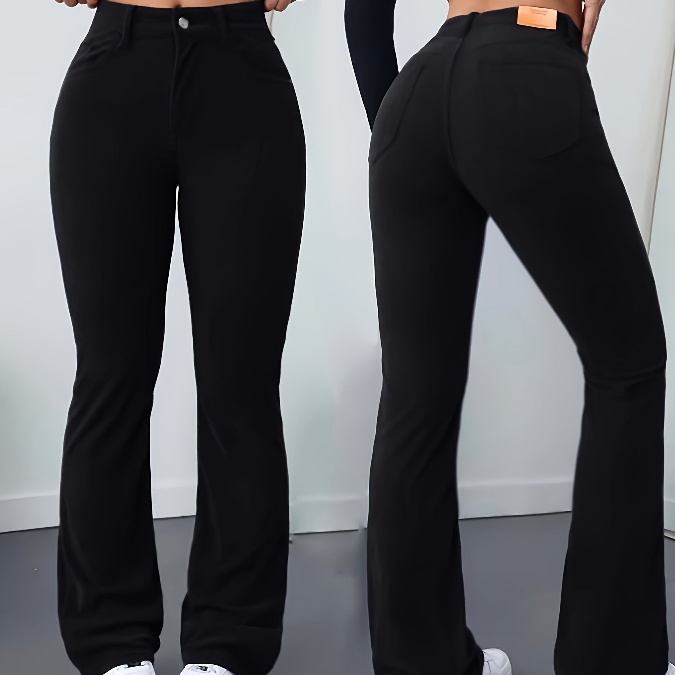 E-shop Damen High Waist Schwarze Schlaghose aus -Jeans, Stretchy Bootcut Denim Hose, Y2K Retro 70er Bell Bottoms, Slim Fit Lifting Push Up Jeggings,
