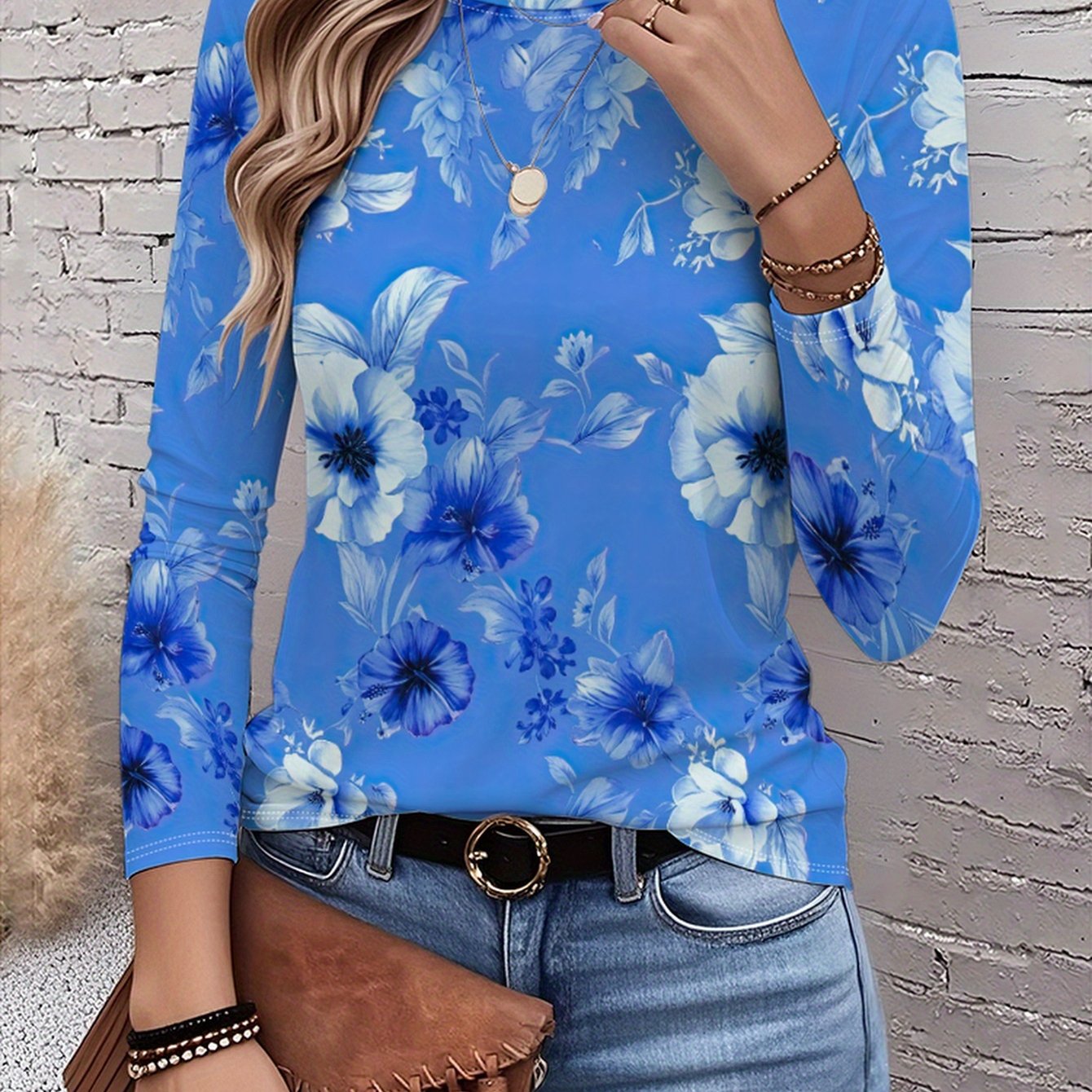 TEMU System, Autumn Winter Neck Long Sleeve T-shirt Fashion Women's Top - 085