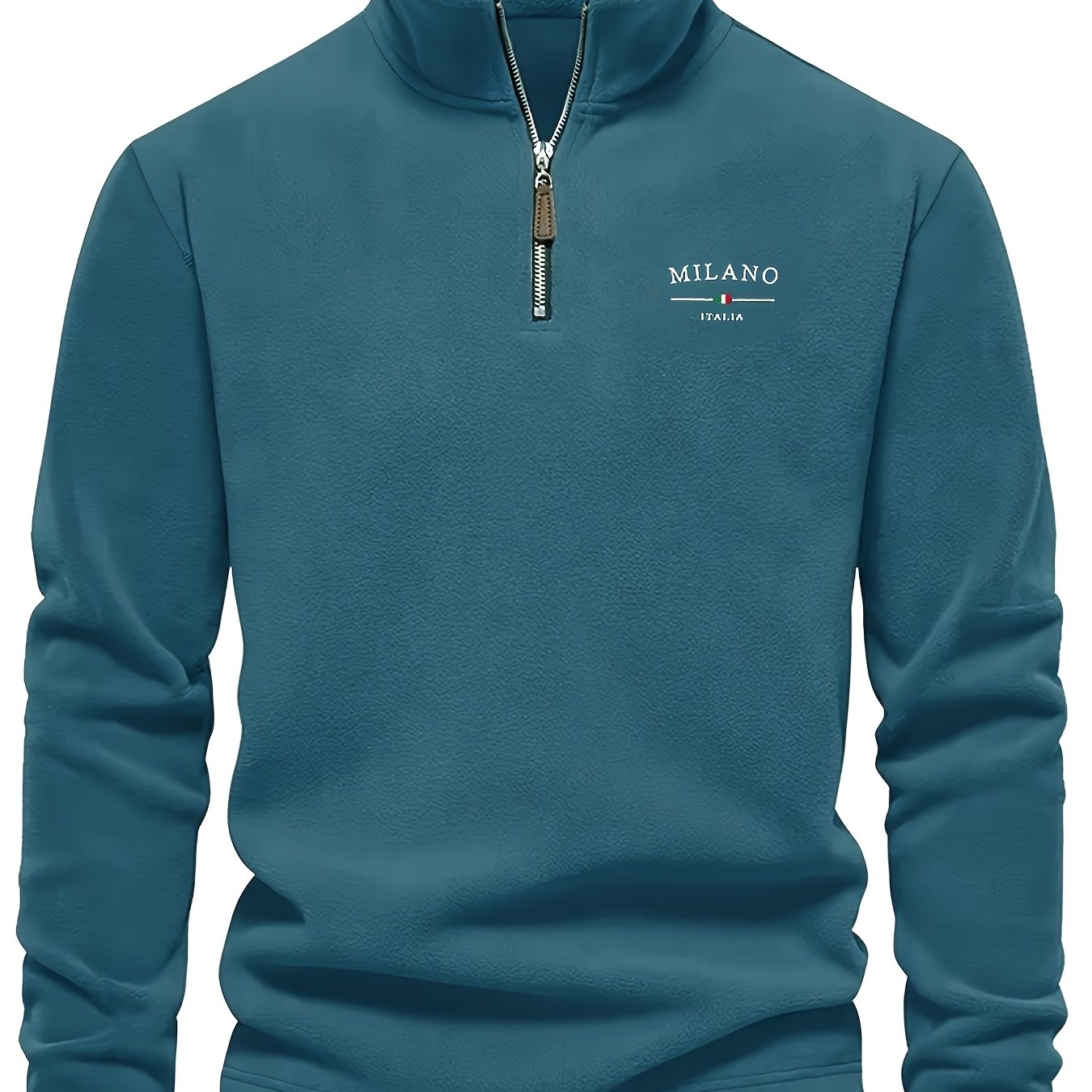 TEMU Men's Embroidered Logo Half-zip Sweatshirt | Warm, Casual Stand Collar With Geometric Patterns, Metal Zipper, Long Sleeves, Machine Washable,