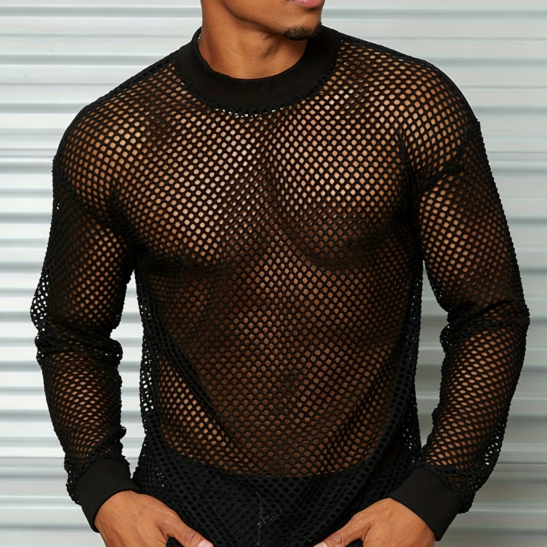 mesh t shirt mens cool long sleeve summer knit - Temu Oman