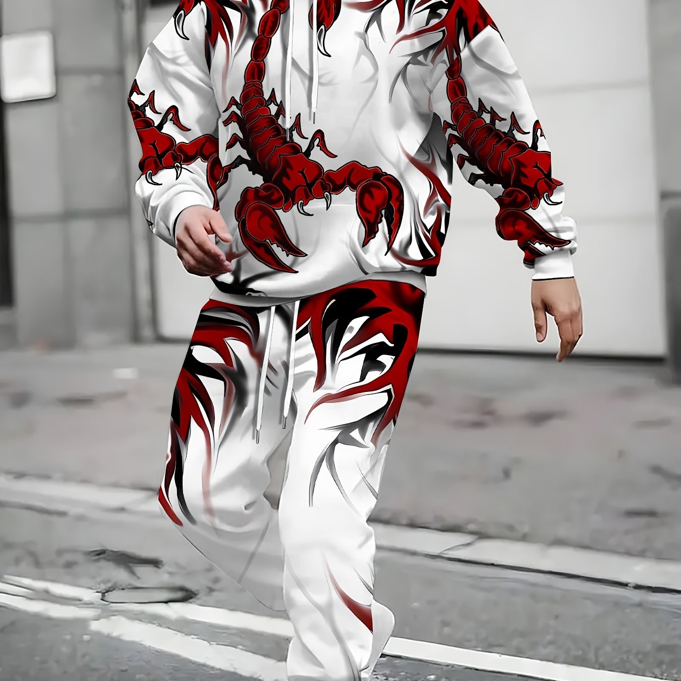 TEMU Red Outfit Featuring Kangaroo Pockets, Made From Machine-washable Fabric, Includes A Warm Hoodie And Pants For Autumn And Winter