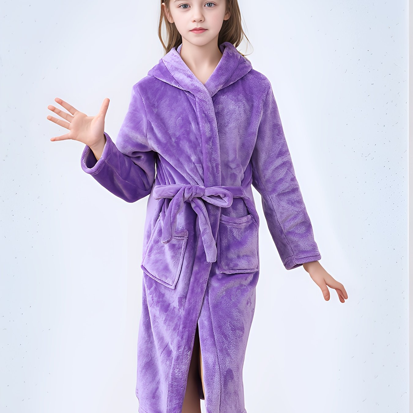 Image of Soft And Comfortable Flannel Print Bathrobe For Girls, Perfect For Parties And , A Great Gift For Children Aged 2 To 11