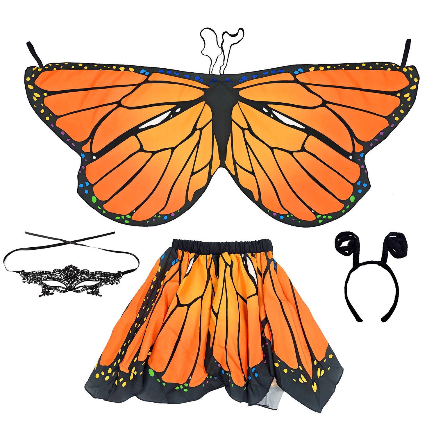 TEMU 4pcs Fairy Lady Cape Costume Set, Women's Wings Shawl, Skirt, Adult Halloween Cape, Wedding Decoration, Outdoor Indoor Party, Includes Headband