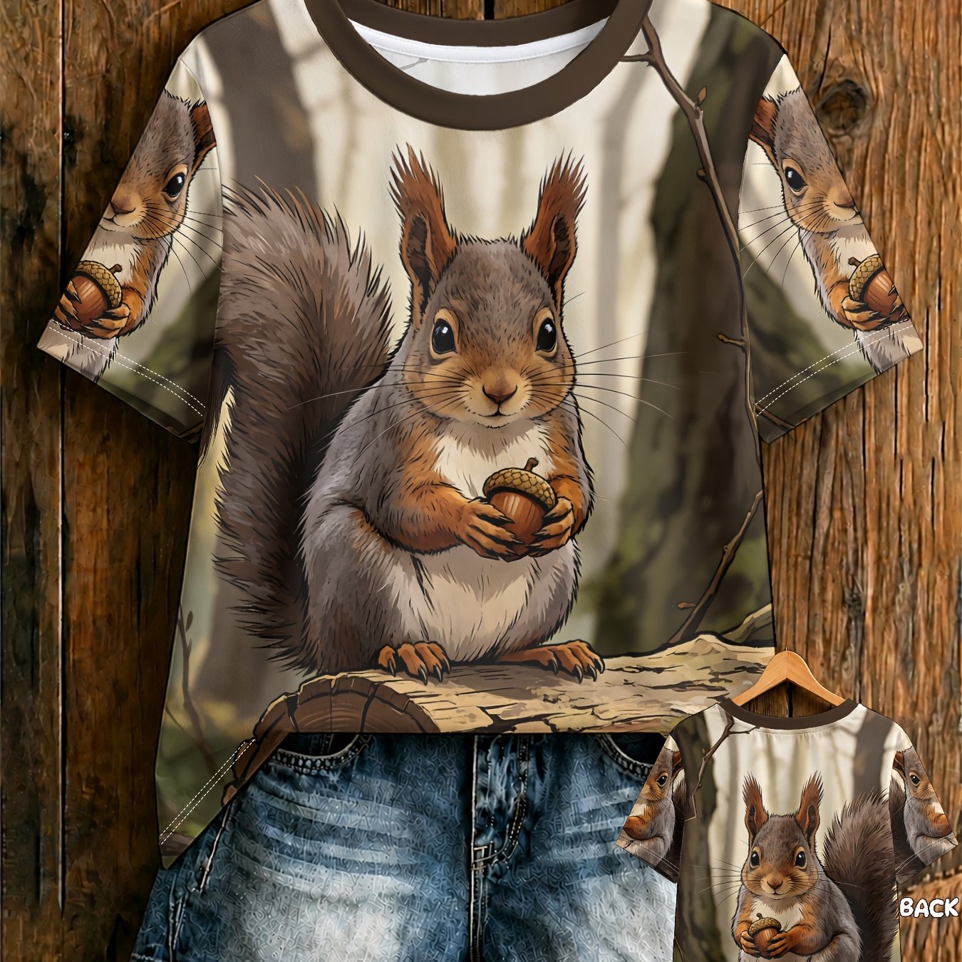 TEMU Squirrel Holding An Pattern Women's Round Neck Short Sleeve Summer T-shirt, Breathable And Comfortable For Travel