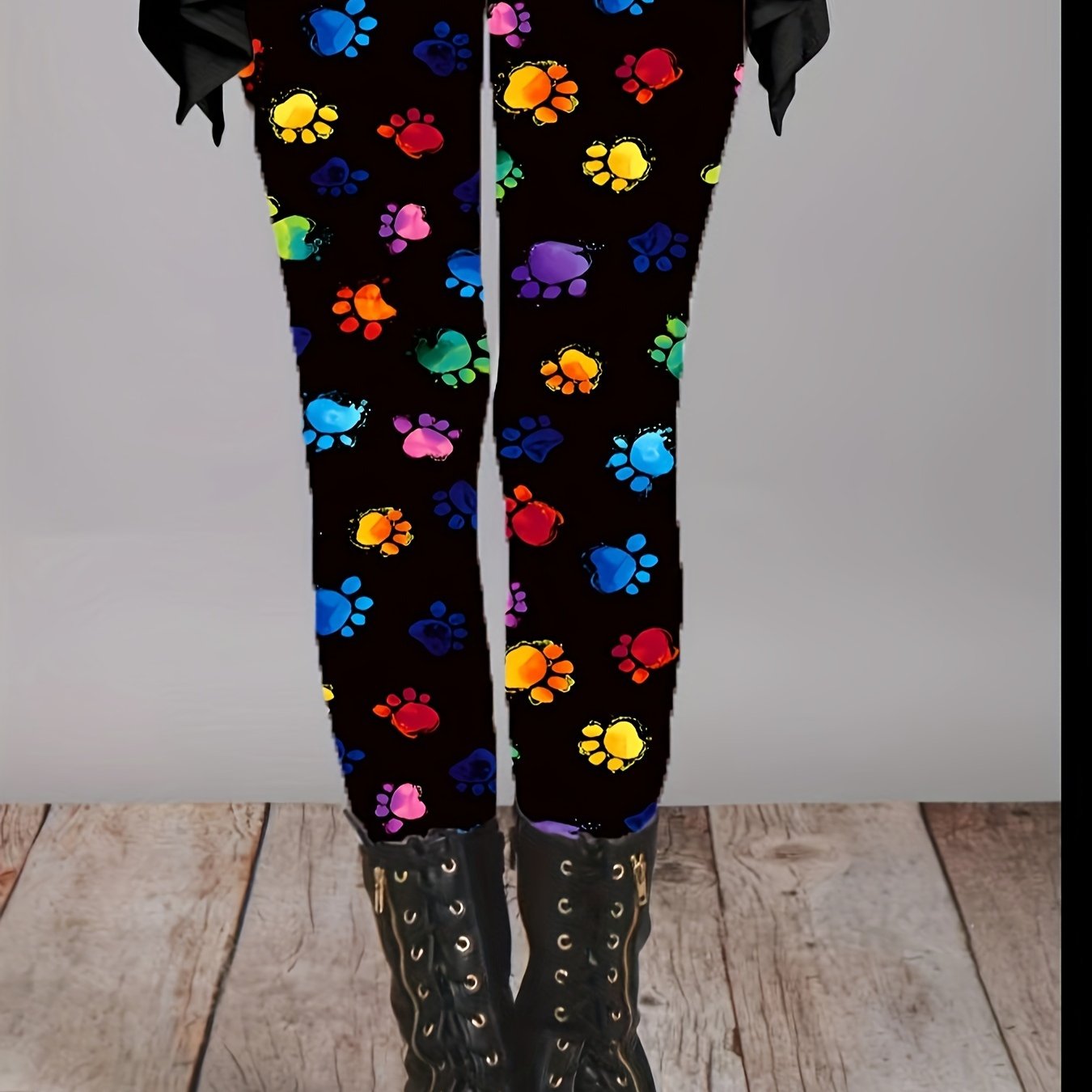 TEMU Plus Size - Plus Size - Plus Size Casual Leggings For Women With Colorful Claw Prints And High Elasticity