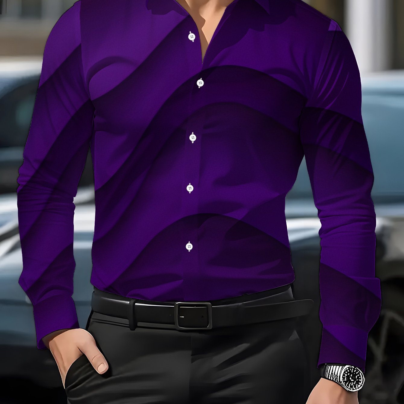 TEMU Men's Long Sleeve Shirt With , Print Shirt, Men's Deep Purple Gradient Style Shirt, 3d Casual Shirt For Men, Soft, Comfortable, -friendly, And