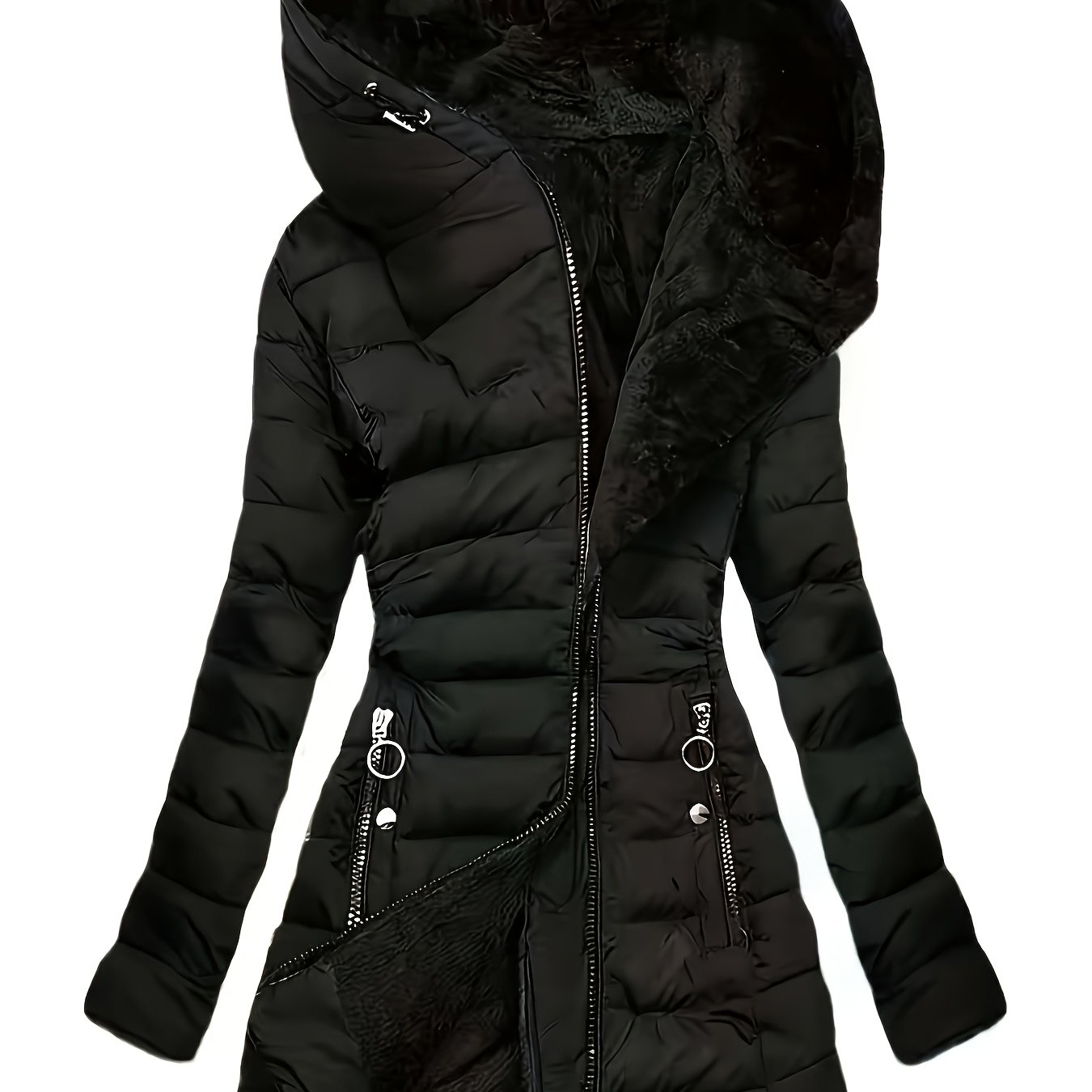 Autumn/winter Warm -lined Hooded Slim-fit Mid-length Padded Coat For Women