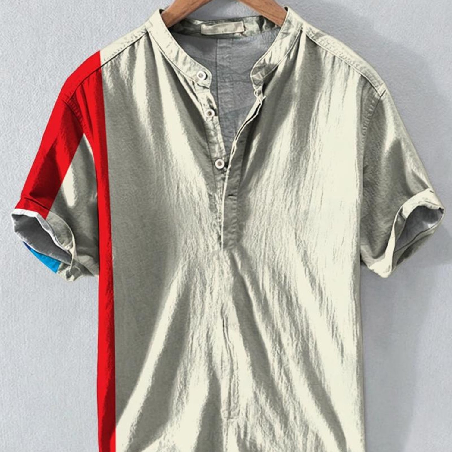 Image of Men's Shirt, Three- (blue, Dark Blue, Red) On Light Beige, Mixed Color, Multiple Specifications , Comfortable Fabric, Suitable For Daily Wear & Casual Occasions, Fashionable & Versatile Top