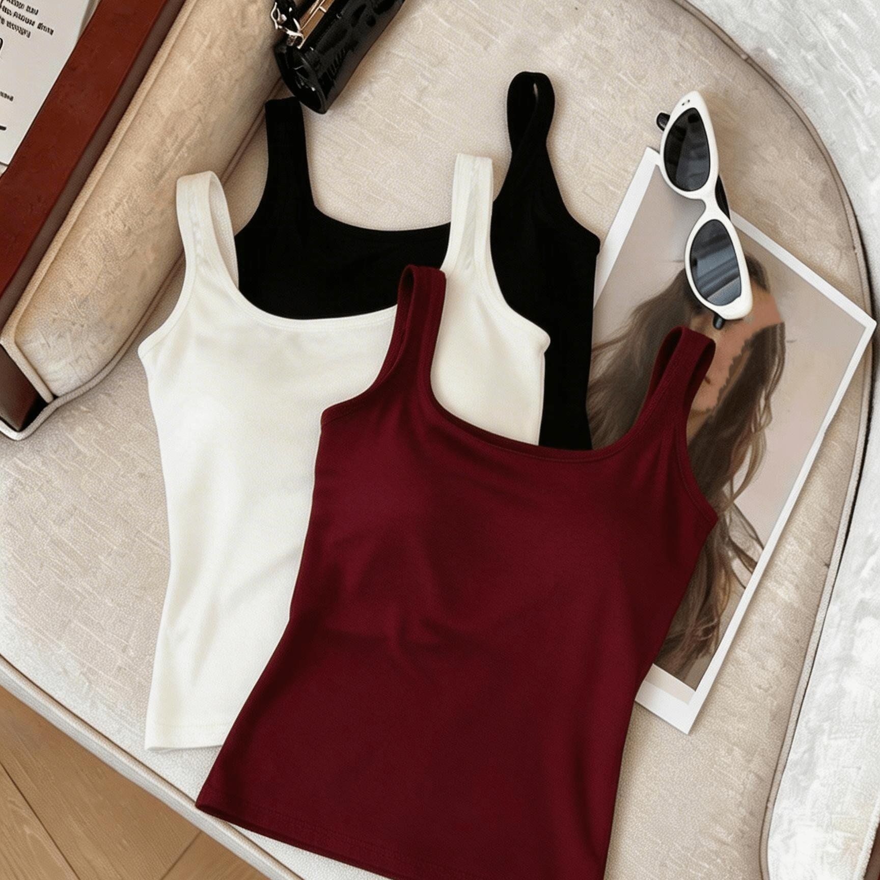 E-shop 3er-Pack Damen-Turnoberhemd mit integriertem BH – Ärmellose rückenfreie Blusen-Shirts mit Brustpolstern, nicht geeignet für Sommer-Strandmode,