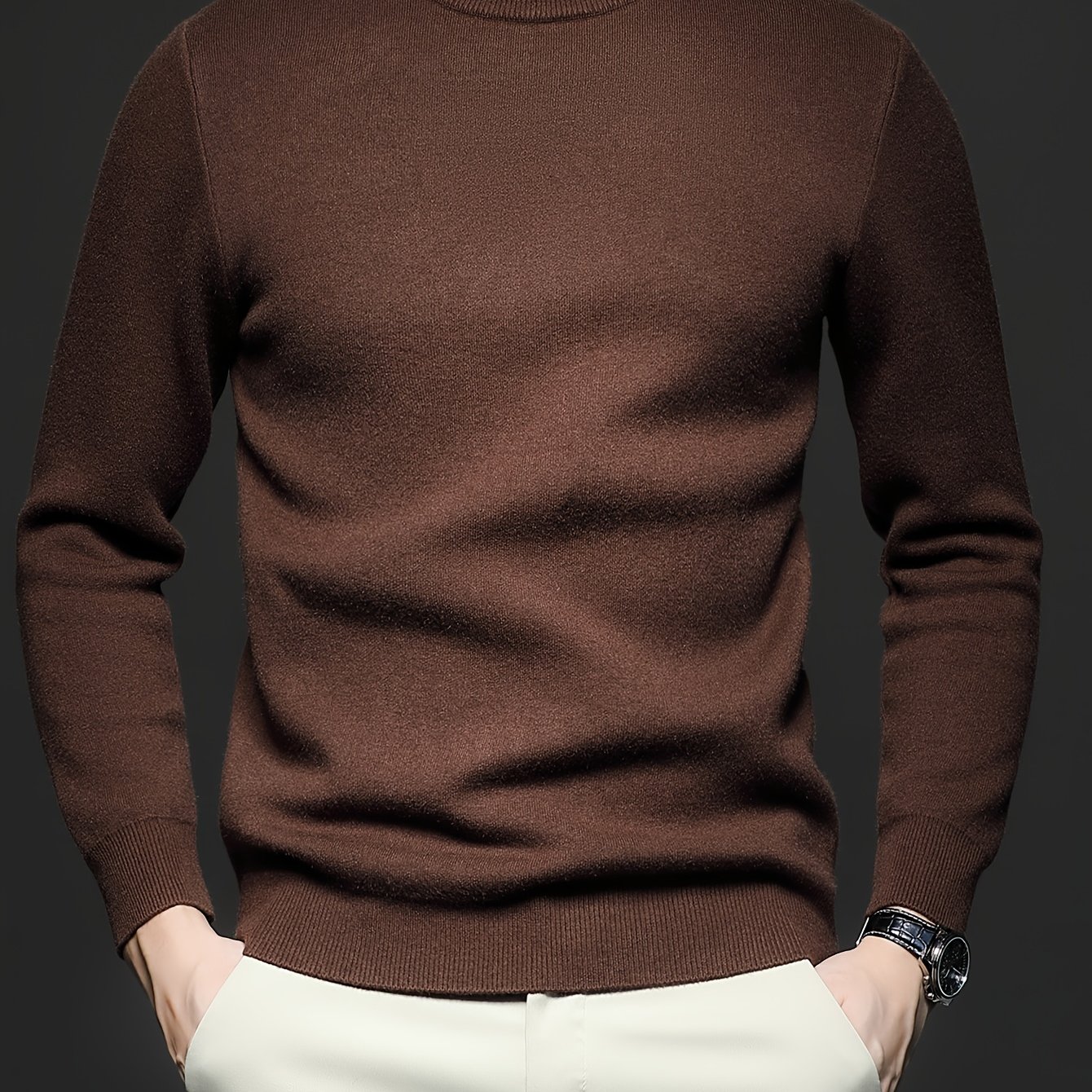 E-shop Herren Pullover für Herbst Winter, Rundhals Strickpullover, Einfarbiges Einfaches Casual Strickoberteil