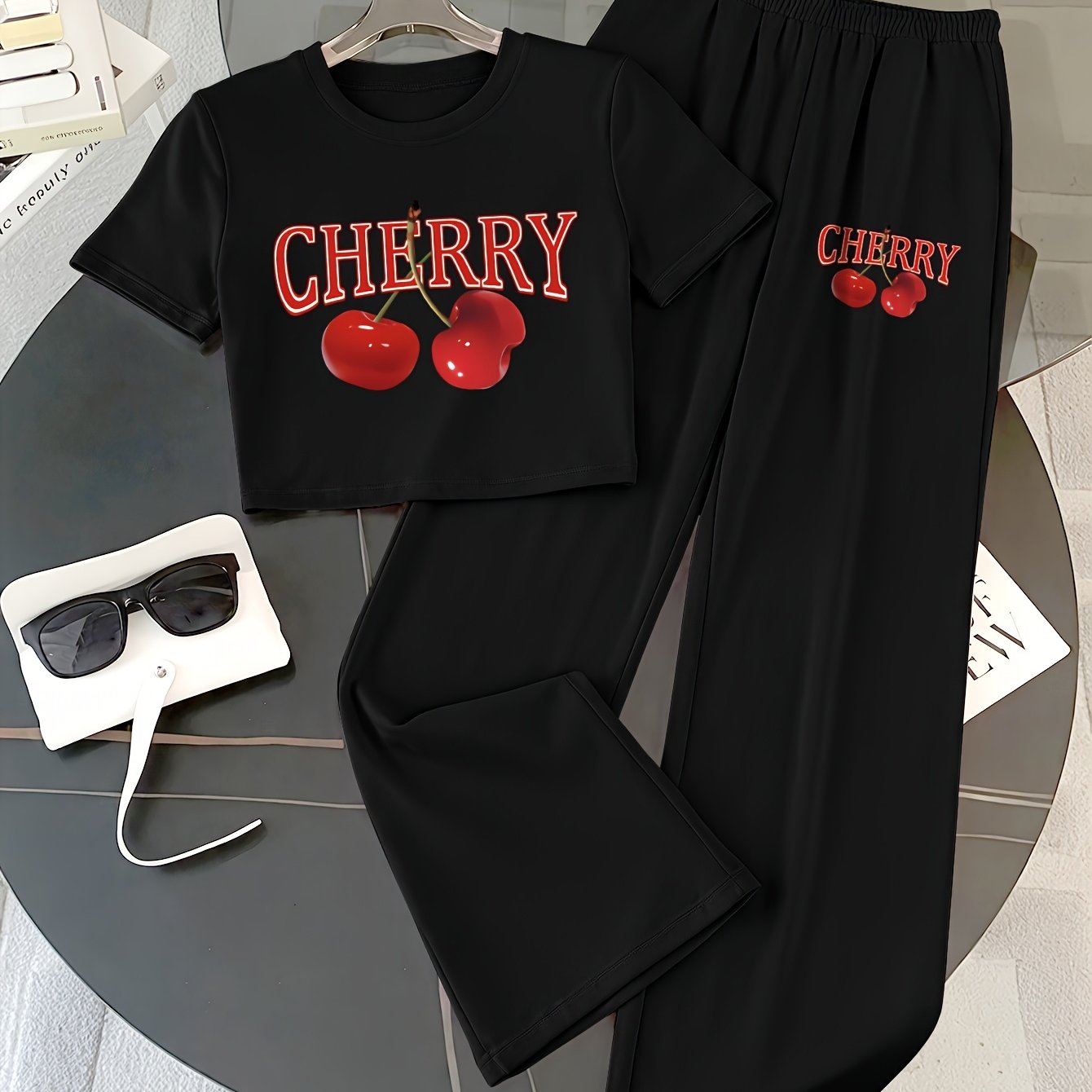 TEMU 0320gwen, A Fashionable 2pcs Set Suitable For Spring And Summer, Featuring Letter Print And A . Includes A Slim- Short-sleeve T-shirt And Y