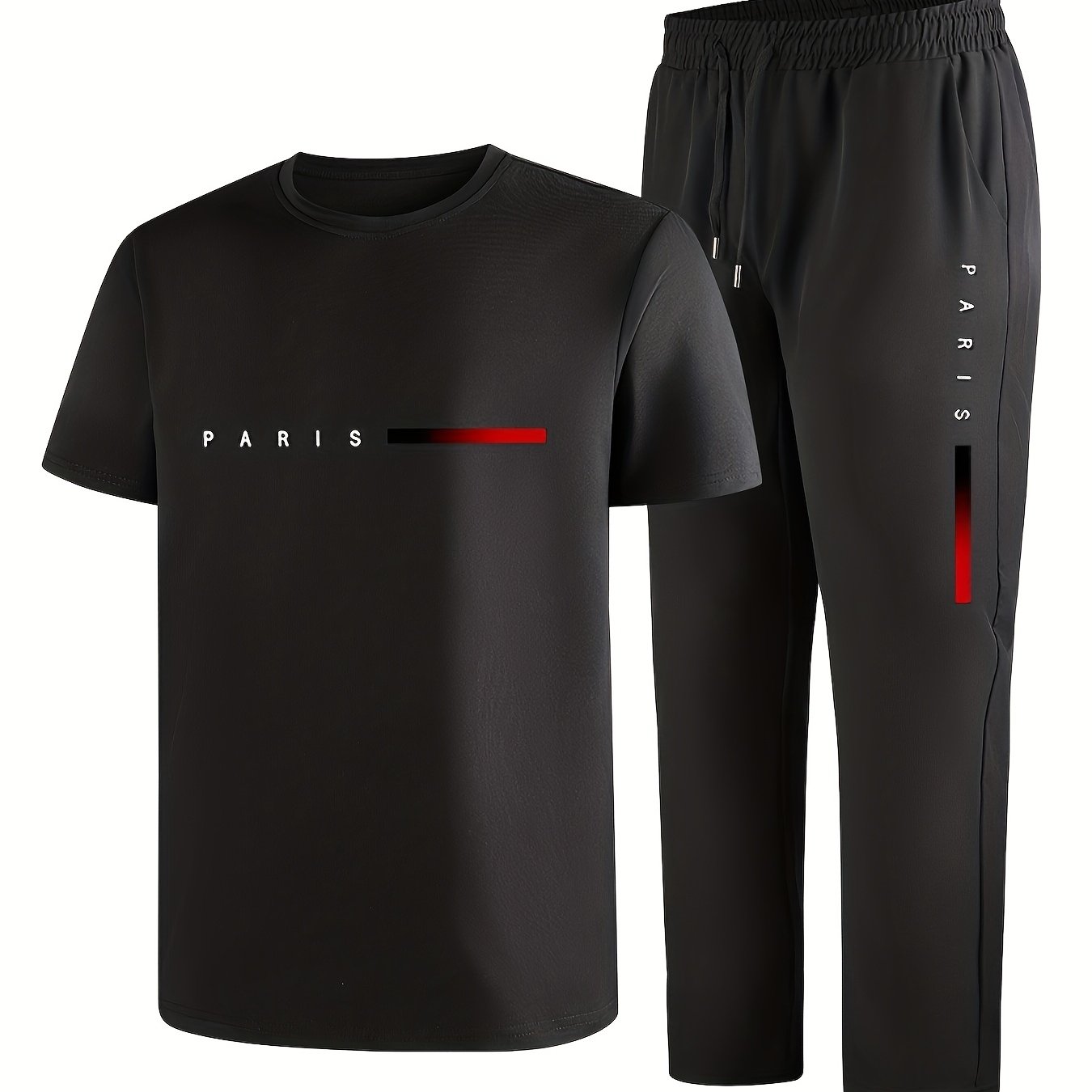 Image of Men's Casual Athletic 2pcs Short Sleeve Top And Straight Pants Outfit, Print Pattern Fashion Trendy