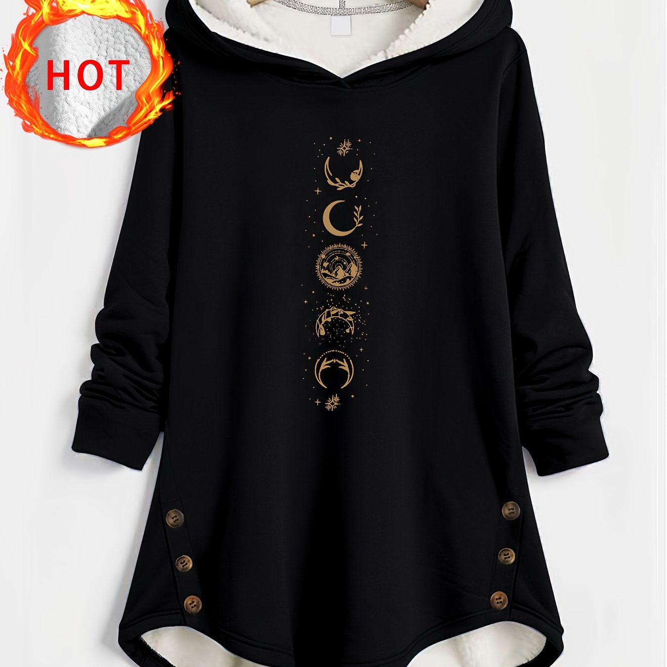 TEMU Women's Warm Fall/winter Hooded Coat - Lined Hood, Hoodie Sweatshirt Printed Pattern , Soft Material Hoodie With Rope | Washable, Worn In